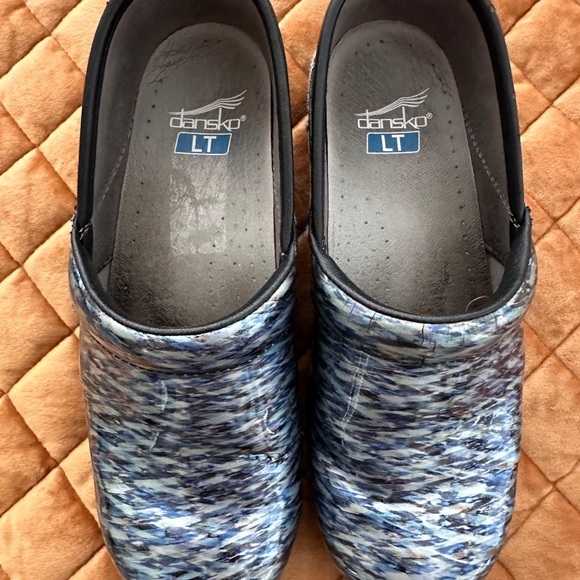 Dansko Blue and Gray Patterned Clogs - Picture 1 of 6